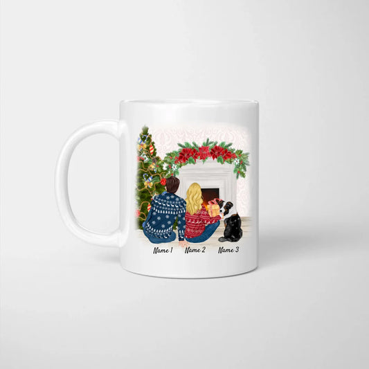 Weihnachten Pärchen Mit Haustier - Personalisierte Tasse (Hund oder Katze)