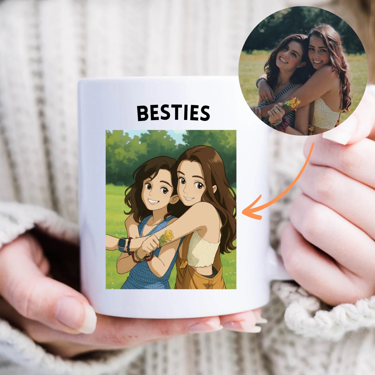 Personalisierte Foto-Tasse Besties Zeichentrick (Verwandelt eure Bilder in eine Disney-Zeichnung)