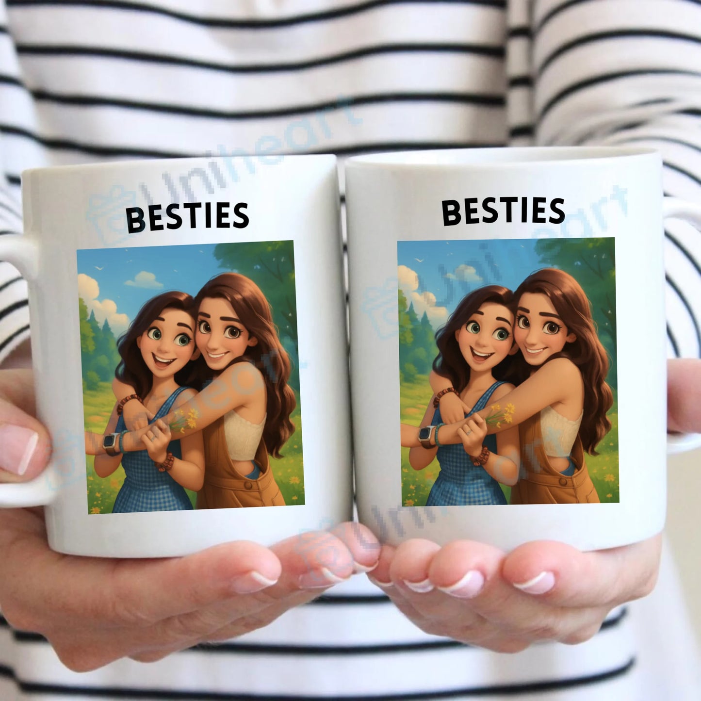 Personalisierte Foto-Tasse Besties Zeichentrick (Verwandelt eure Bilder in eine Disney-Zeichnung)