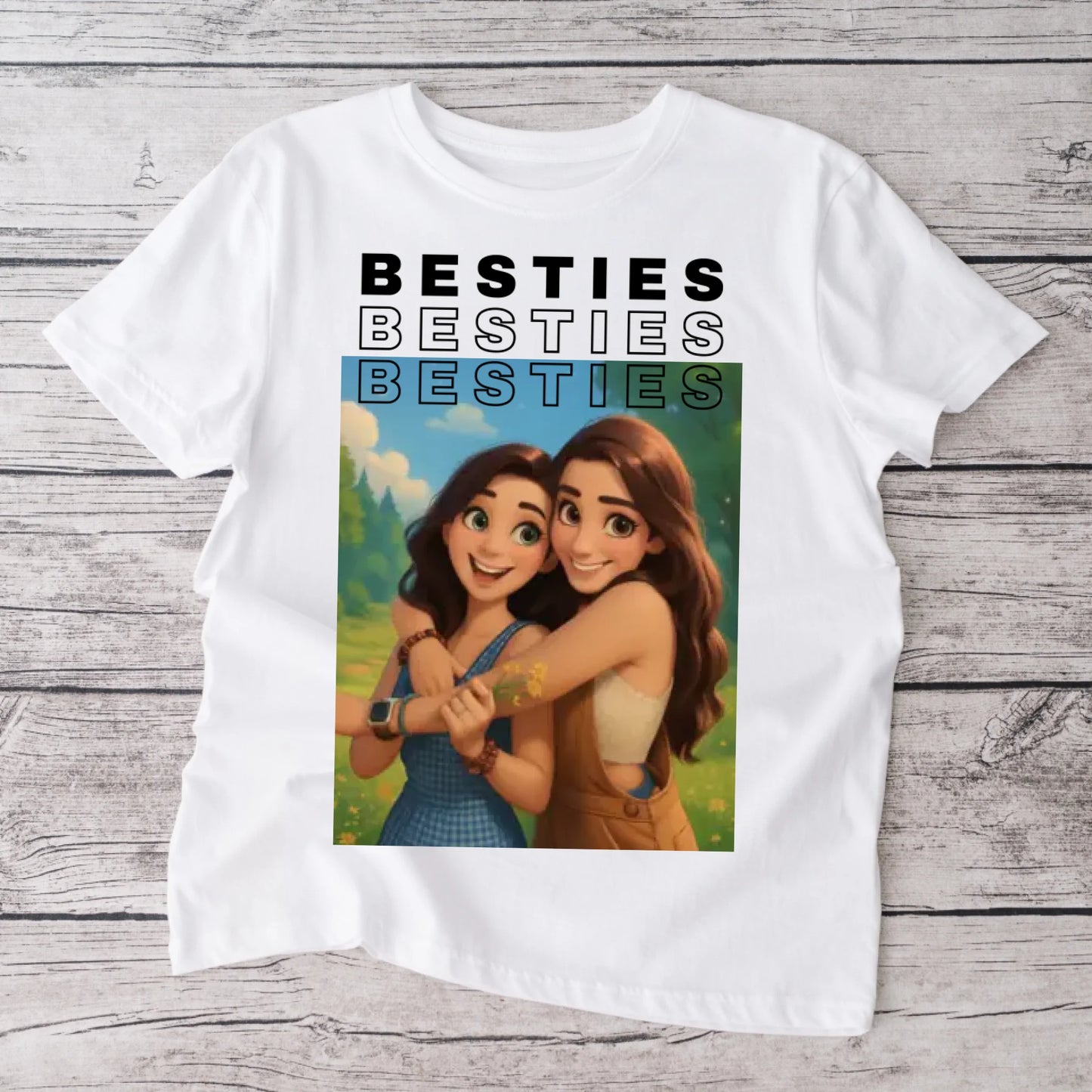 Bild als Anime/ Comic/ Animation Zeichnung - Personalisiertes Foto T-Shirt Besties (100% Baumwolle, Unisex)