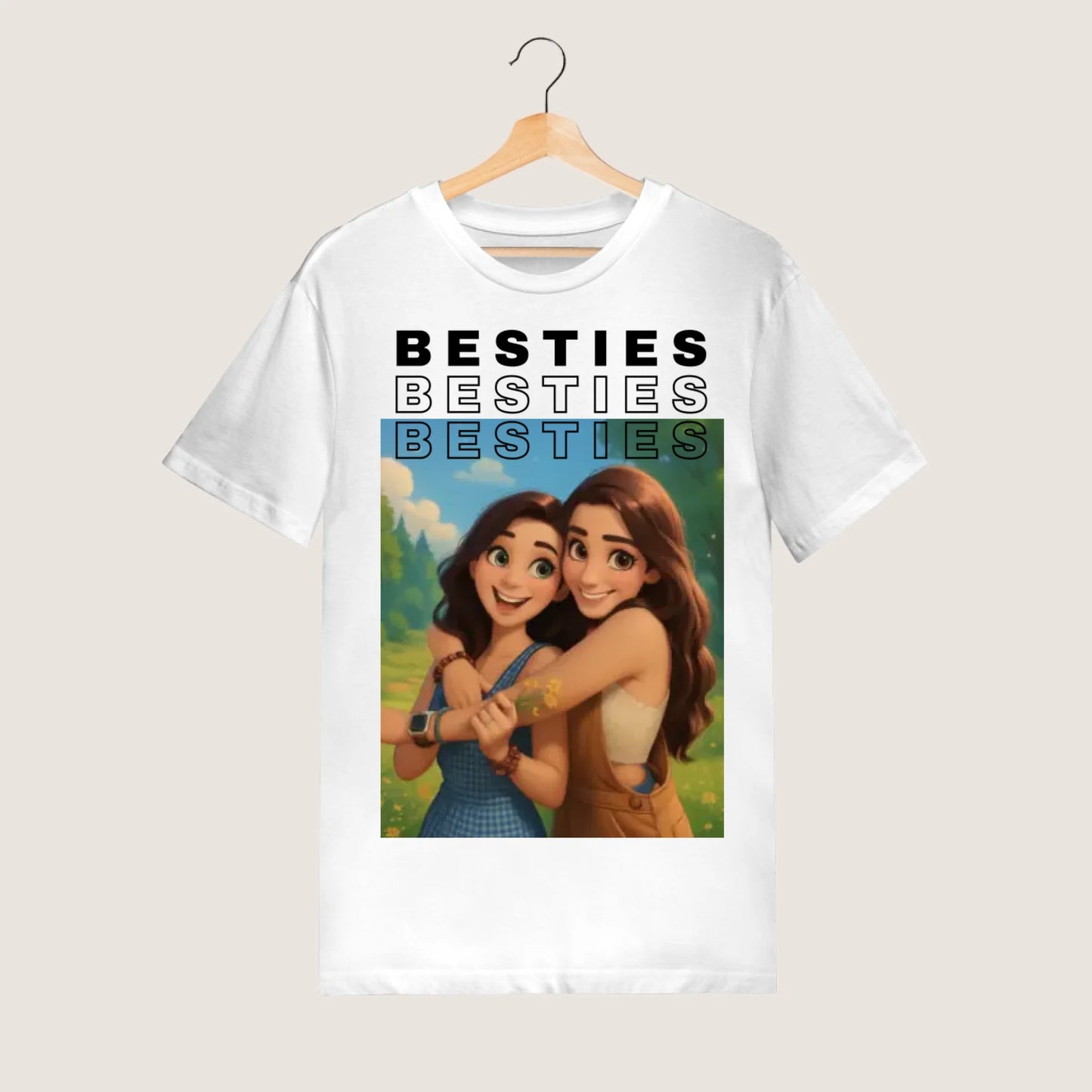 Bild als Anime/ Comic/ Animation Zeichnung - Personalisiertes Foto T-Shirt Besties (100% Baumwolle, Unisex)