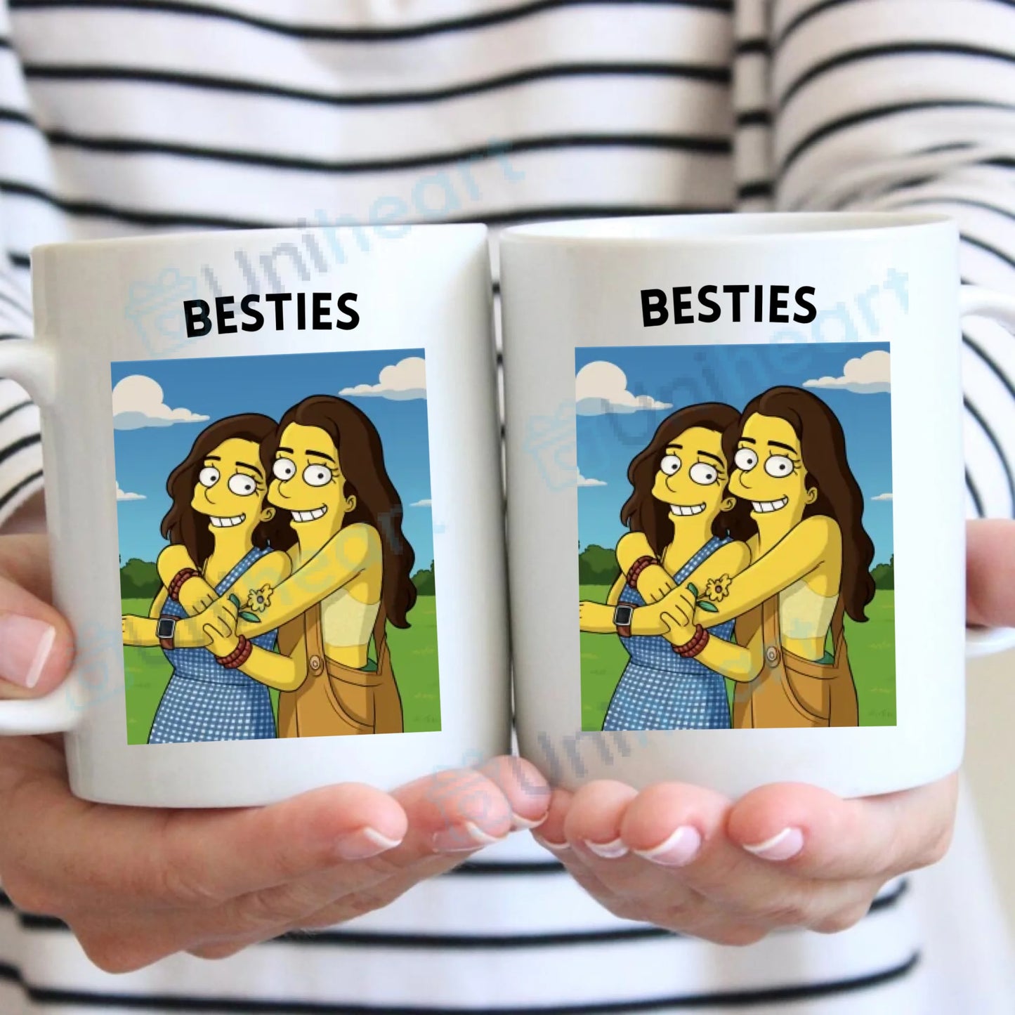 Personalisierte Foto-Tasse Besties Comic (Verwandelt eure Bilder in eine Gelbe Figuren Comic Zeichnung)
