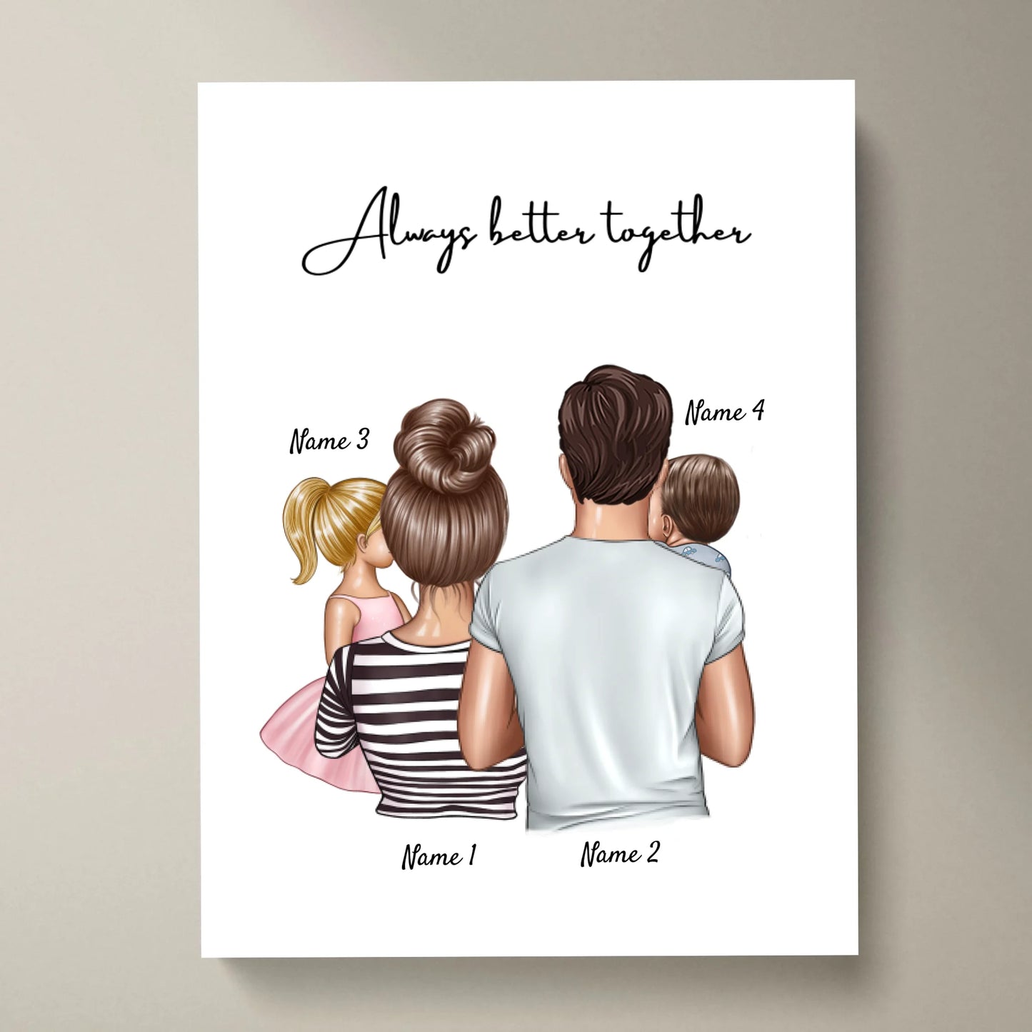 Happy Family - Personalisiertes Poster (Eltern mit 1-4 Kinder)
