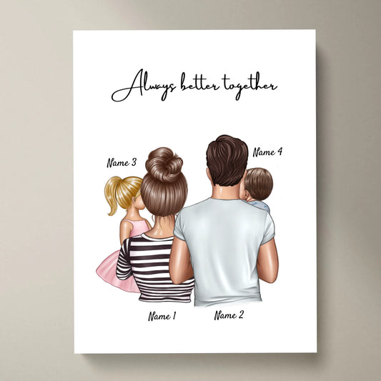 Happy Family - Personalisiertes Poster (Eltern mit 1-4 Kinder)