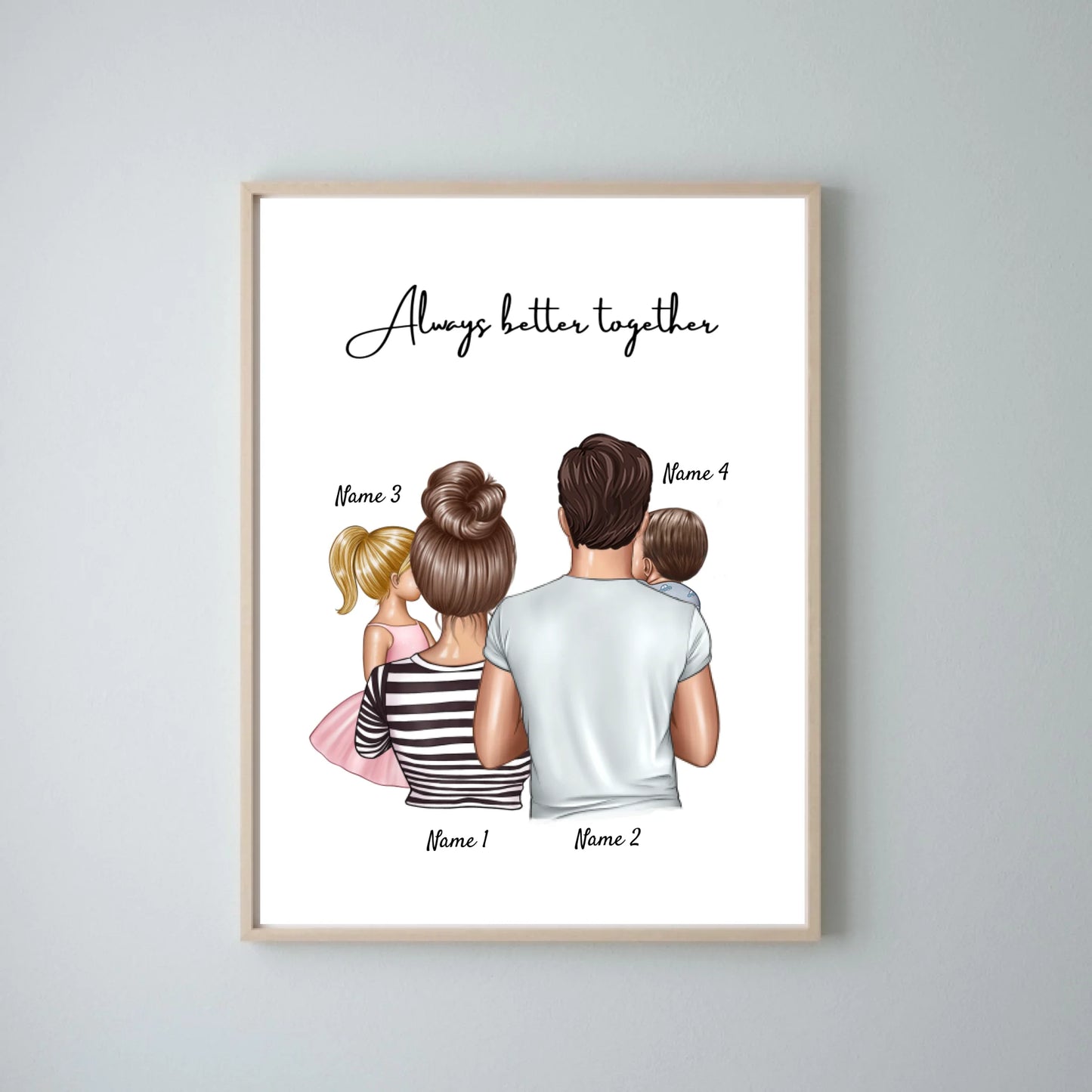 Happy Family - Personalisiertes Poster (Eltern mit 1-4 Kinder)