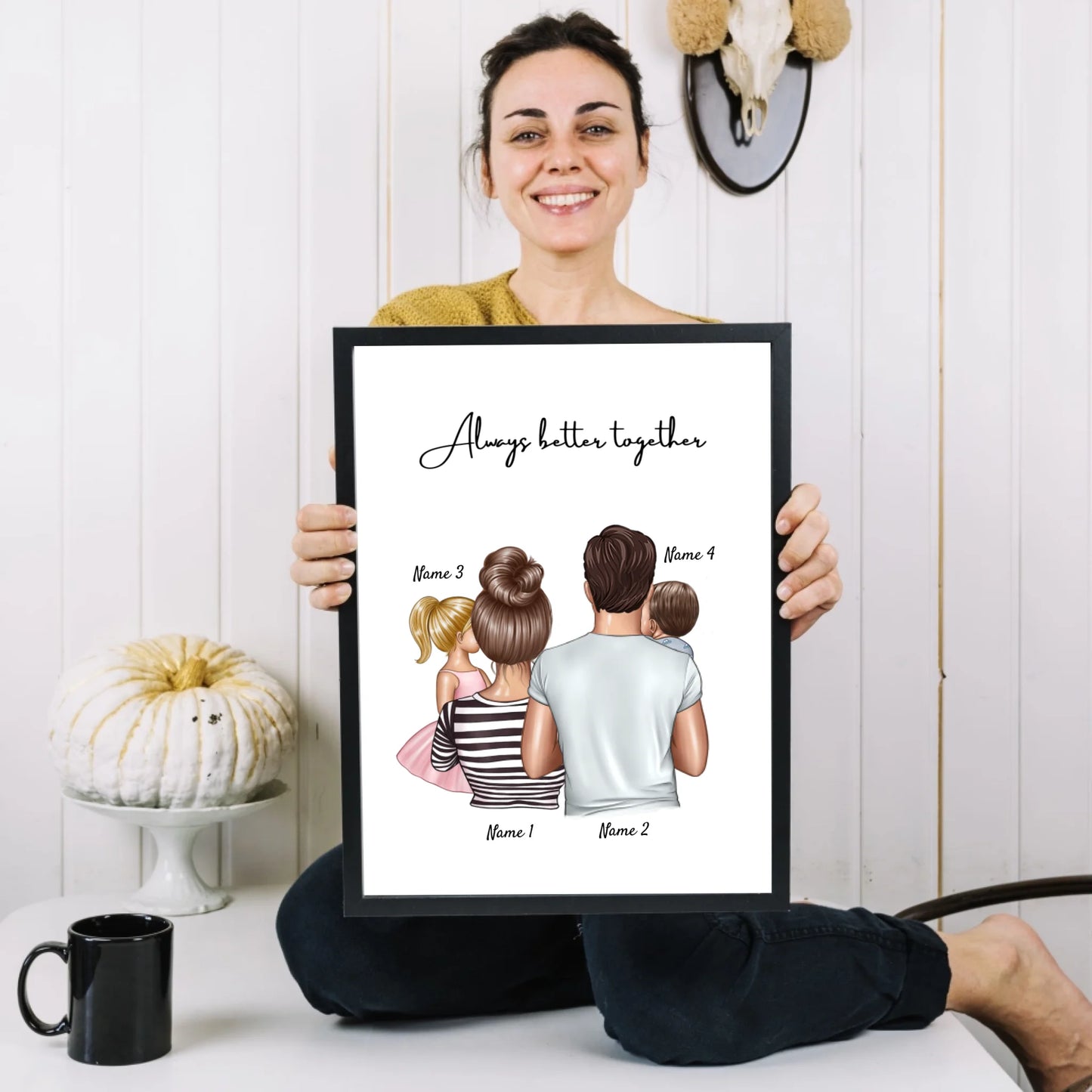 Happy Family - Personalisiertes Poster (Eltern mit 1-4 Kinder)