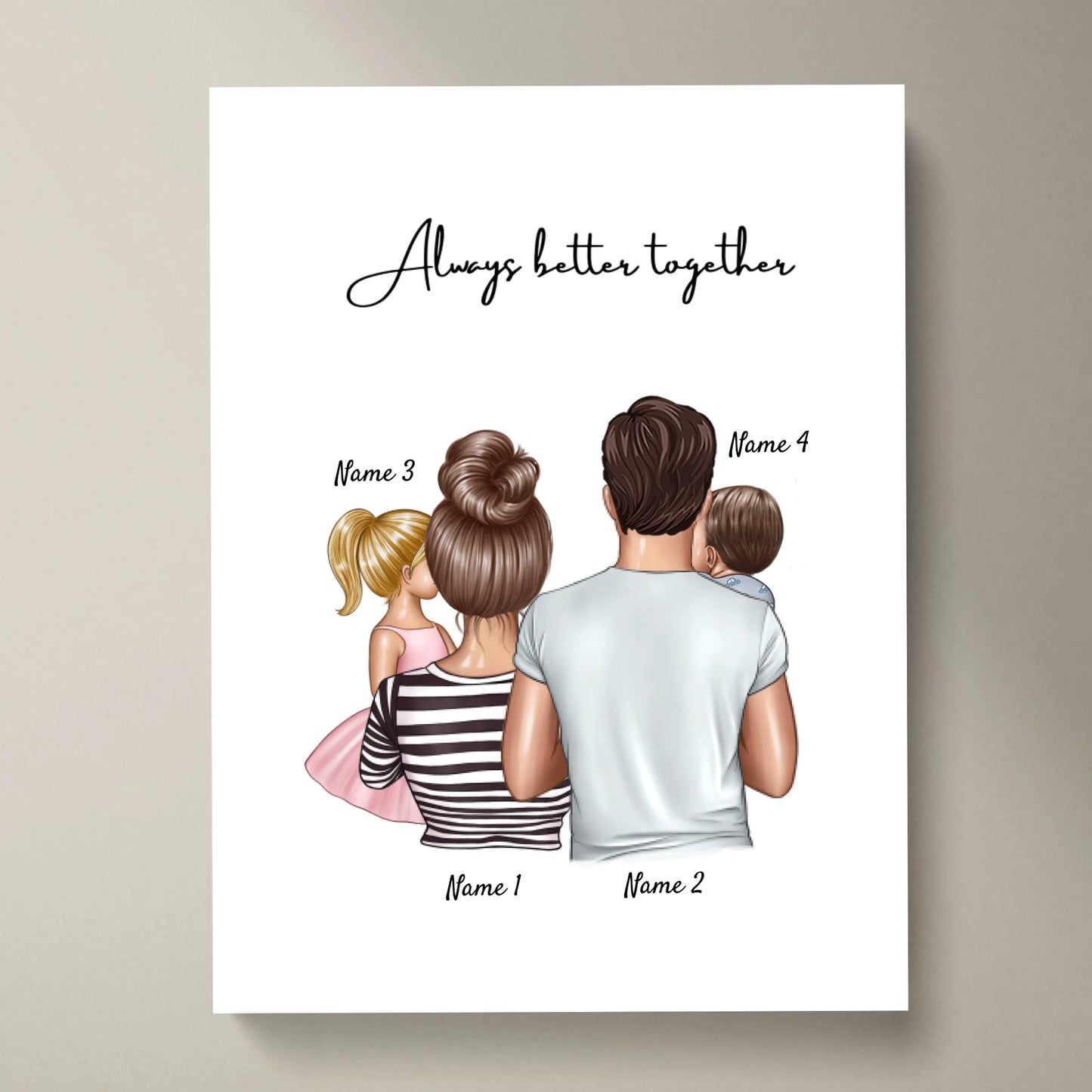 Happy Family - Personalisiertes Poster (Eltern mit 1-4 Kinder)