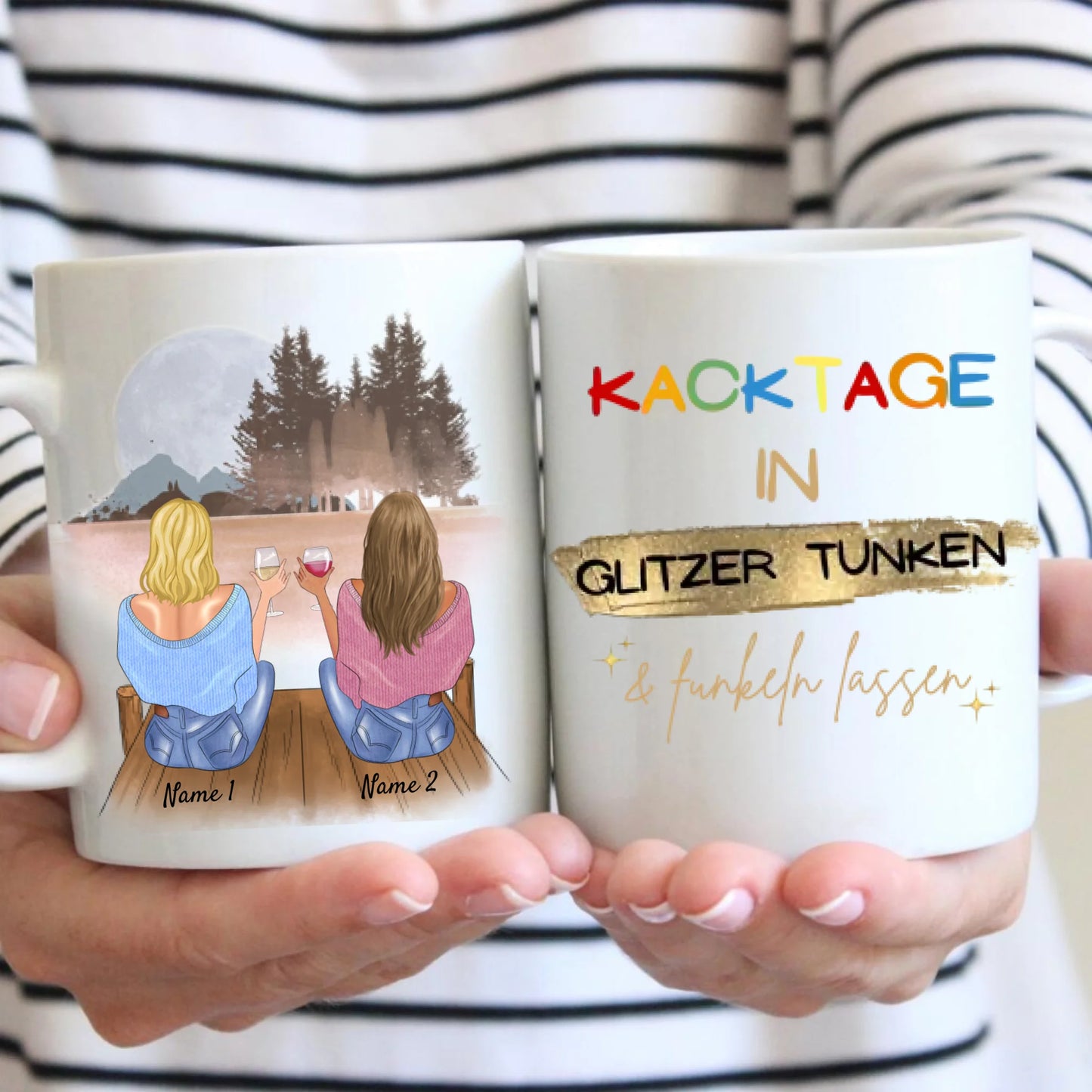 Kacktage in Glitzer tunken & funkeln lassen - Personalisierte Tasse für Freundinnen, Kolleginnen, Geschwister (2-4 Personen)