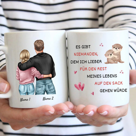 Ein Leben lang auf den Sack gehen - Personalisierte Valentinstags-Tasse für deinen Partner, Partnerin, Pärchen-Tasse
