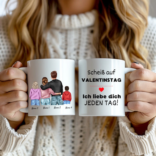 Ich liebe dich jeden Tag - Personalisierte Valentinstags-Tasse für deinen Partner, Partnerin, Pärchen-Tasse mit 1-4 Kindern
