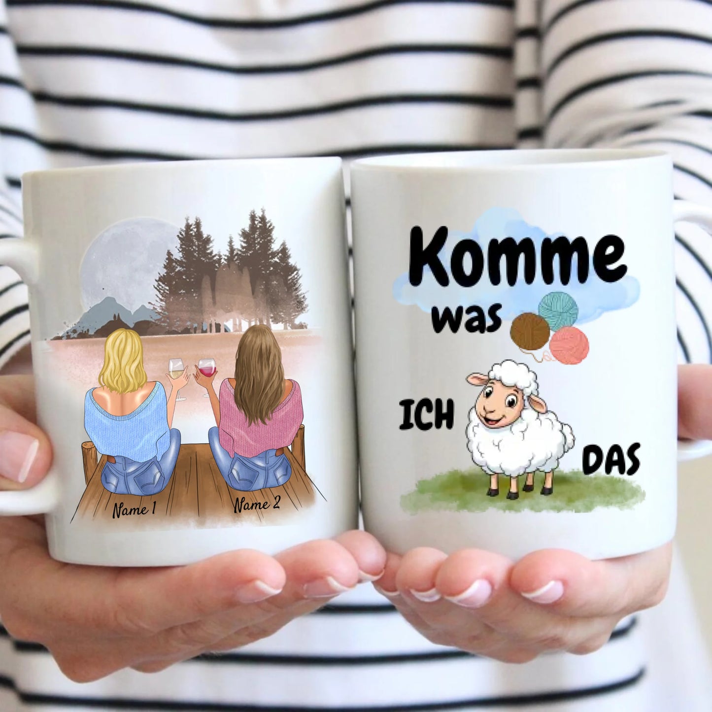 Komme was Wolle, ich Schaf das - Personalisierte Tasse (2-4 Personen) für Freundinnen, Kolleginnen, Geschwister, Stricken/ Häkeln witziges Geschenk