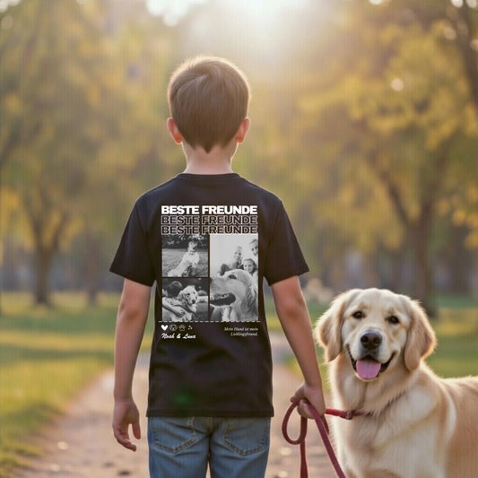 Personalisiertes Kinder T-Shirt Hundefreund "Beste Freunde" (Schwarz, 100% Baumwolle, Unisex)