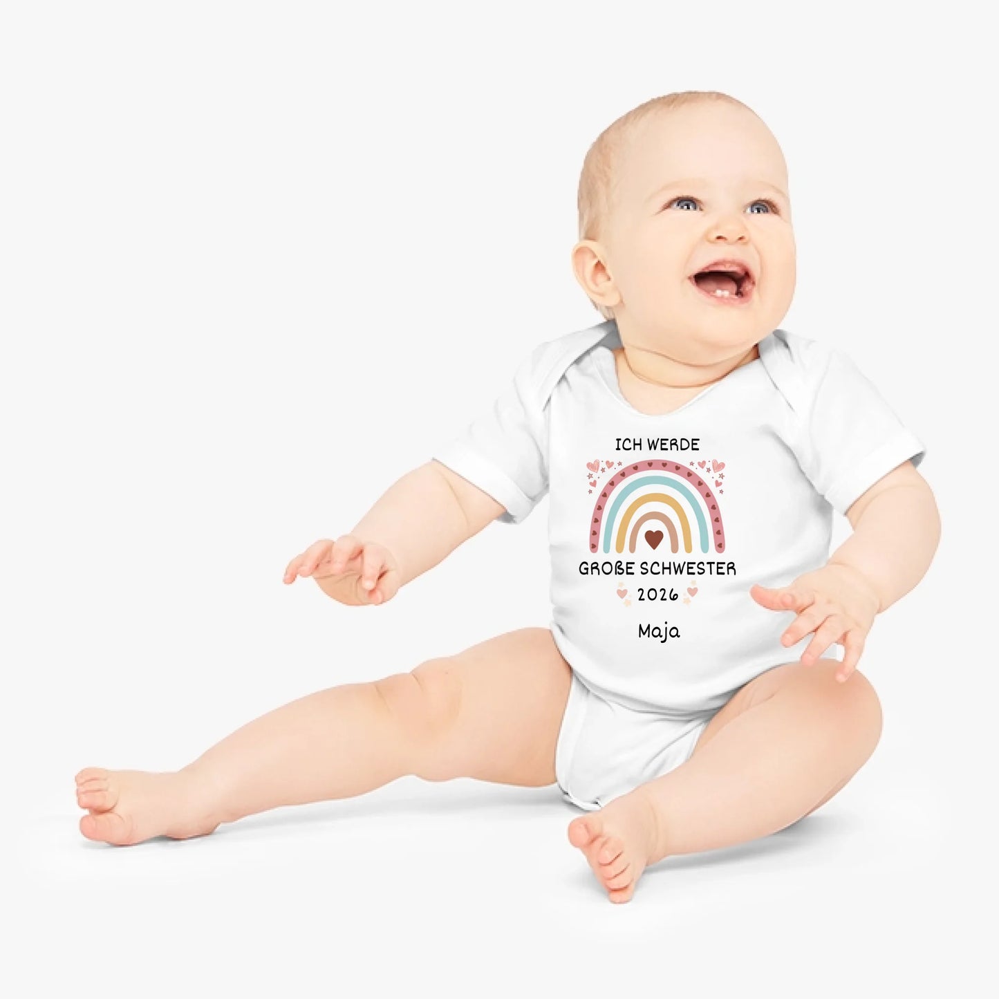 Kleine Schwester/ kleiner Bruder - Personalisierter Baby Strampler zur Geburt, Geschwister (100% Bio-Baumwolle)