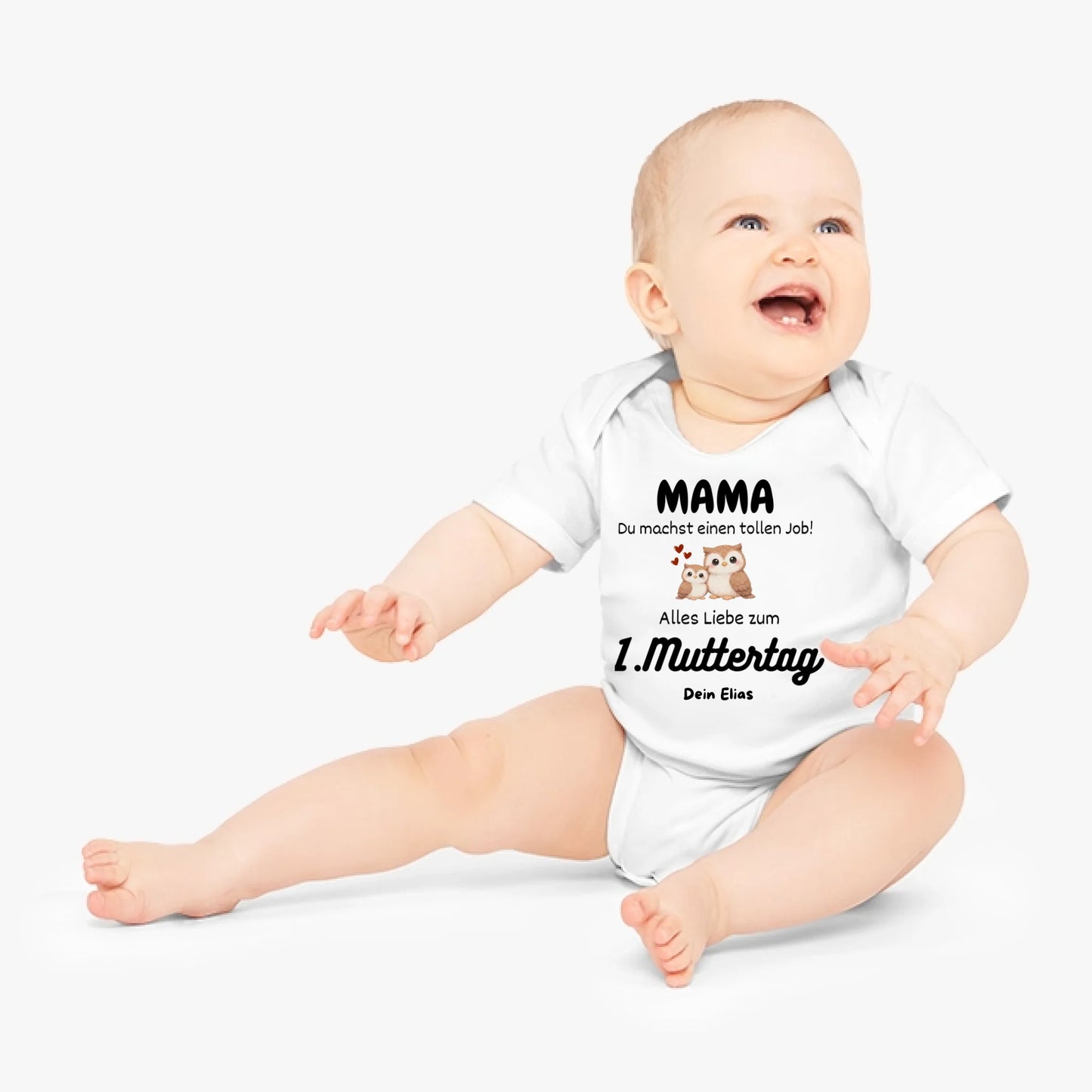 Mama du machst einen tollen Job, 1. Muttertag gemeinsam - Personalisierter Baby Strampler (100% Bio-Baumwolle)