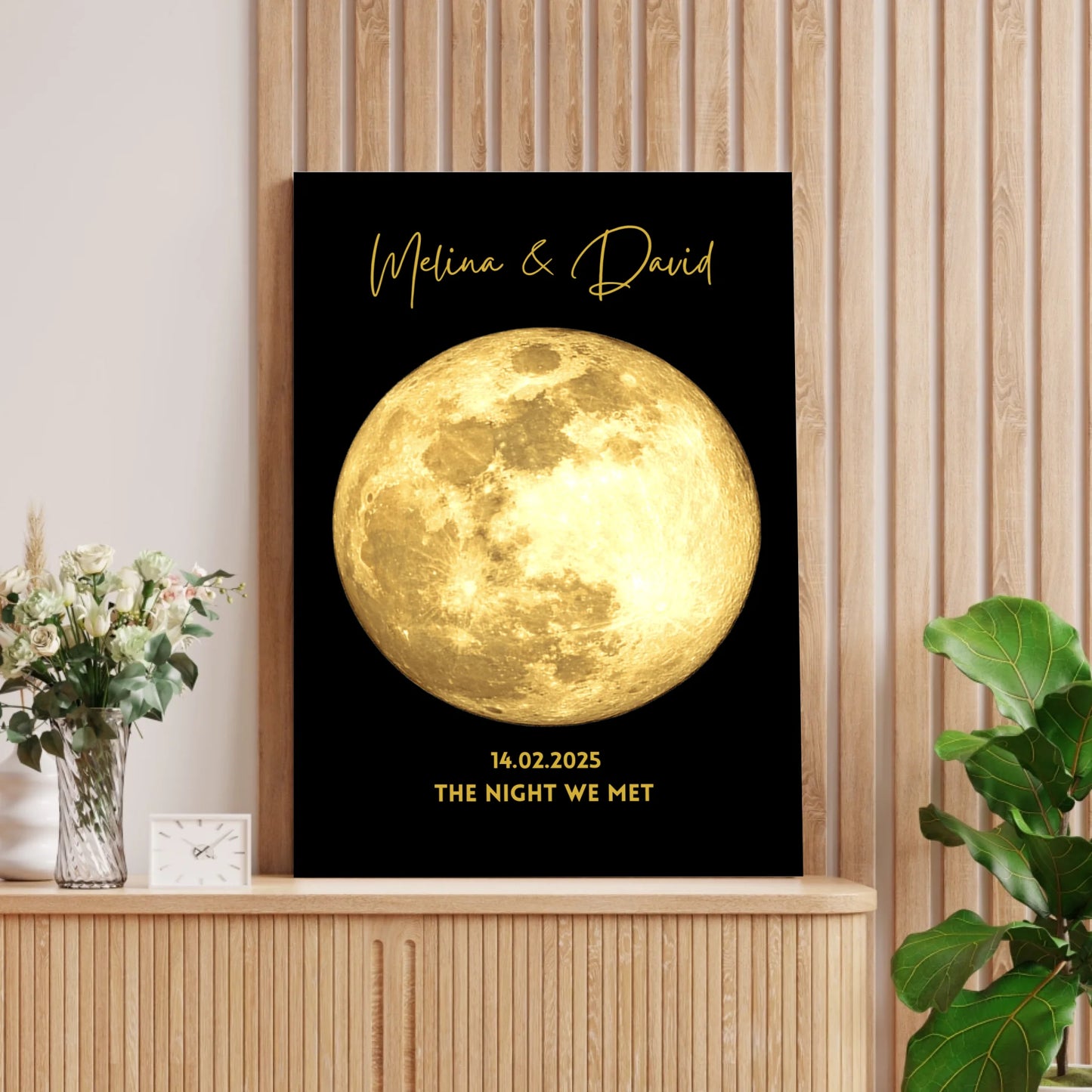 The night we met - Personalisiertes Mondphasen Poster, Goldener Mond nach Datum Geschenk
