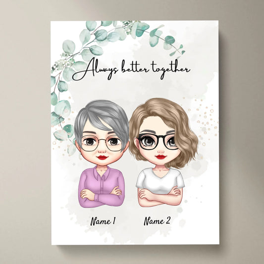 Mama & Töchter Chibi - Personalisiertes Poster (2-3 Frauen)
