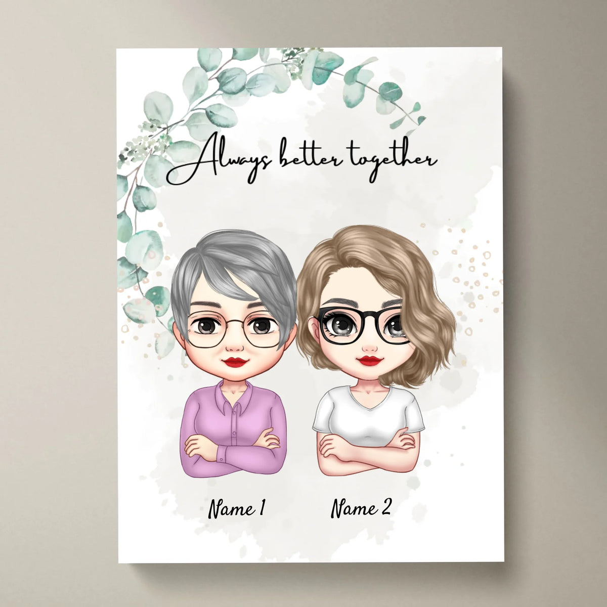Mama & Töchter Chibi - Personalisiertes Poster (2-3 Frauen)
