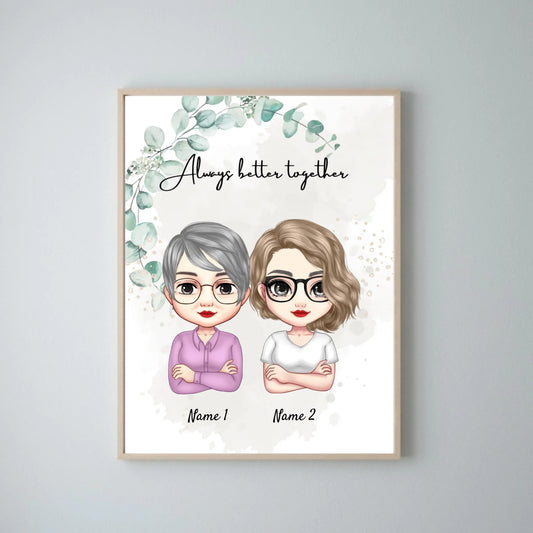 Mama & Töchter Chibi - Personalisiertes Poster (2-3 Frauen)