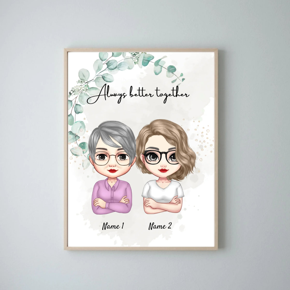 Mama & Töchter Chibi - Personalisiertes Poster (2-3 Frauen)