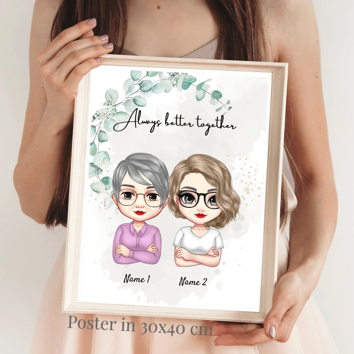 Mama & Töchter Chibi - Personalisiertes Poster (2-3 Frauen)