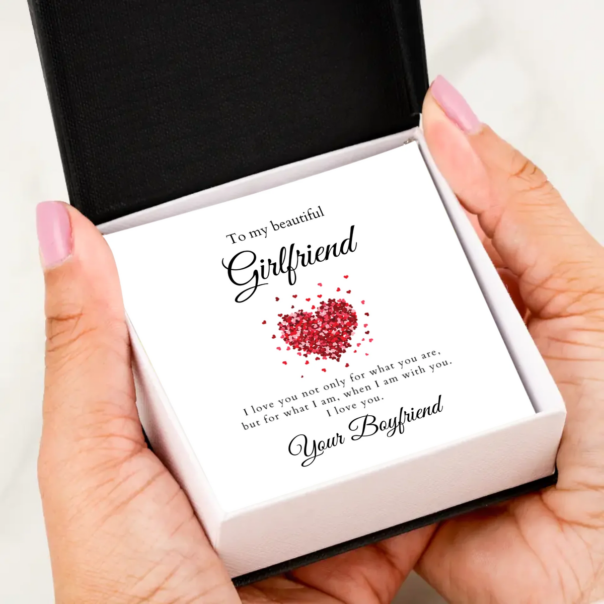 To my beautiful Girlfriend - Halskette mit Herzanhänger & personalisierter Karte