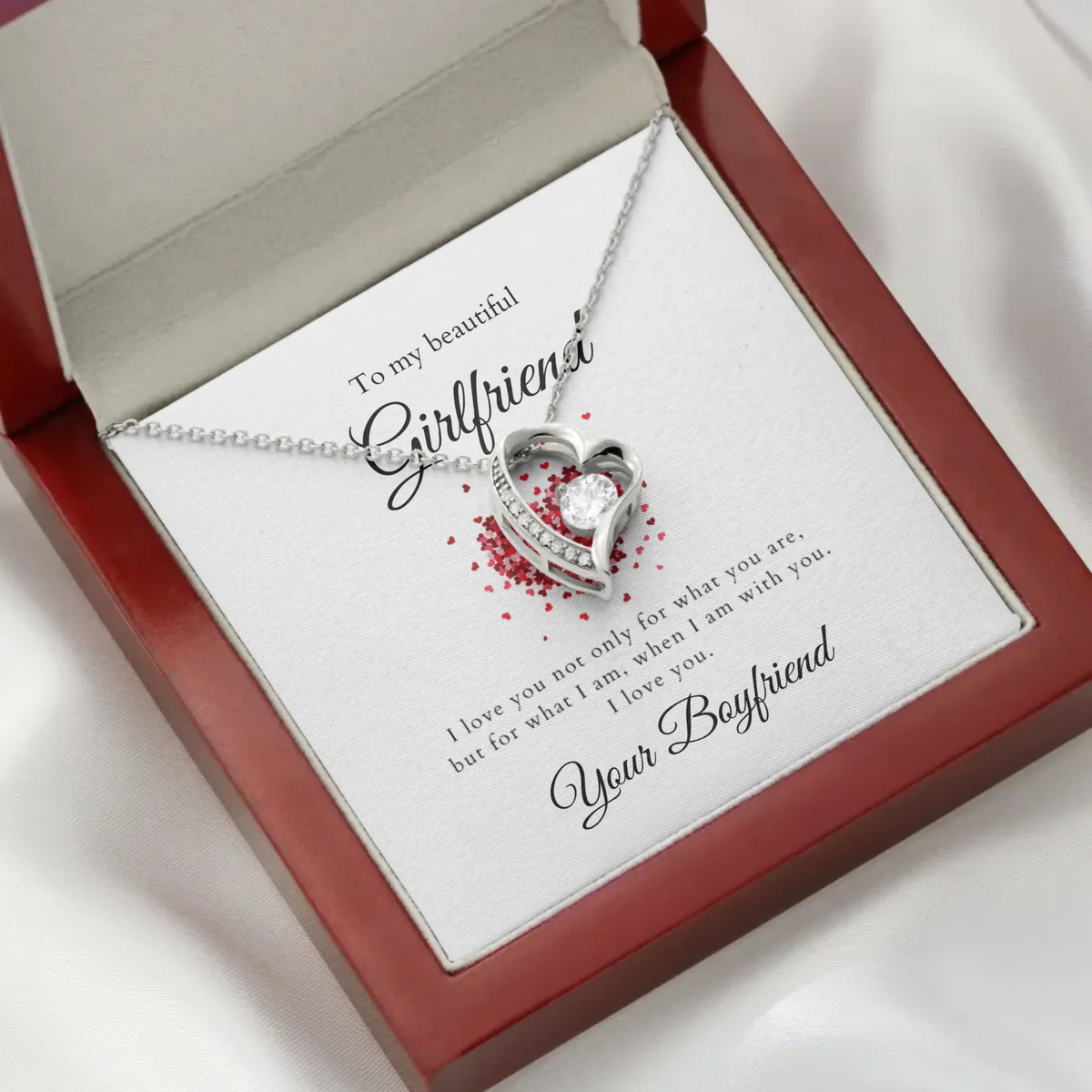 To my beautiful Girlfriend - Halskette mit Herzanhänger & personalisierter Karte