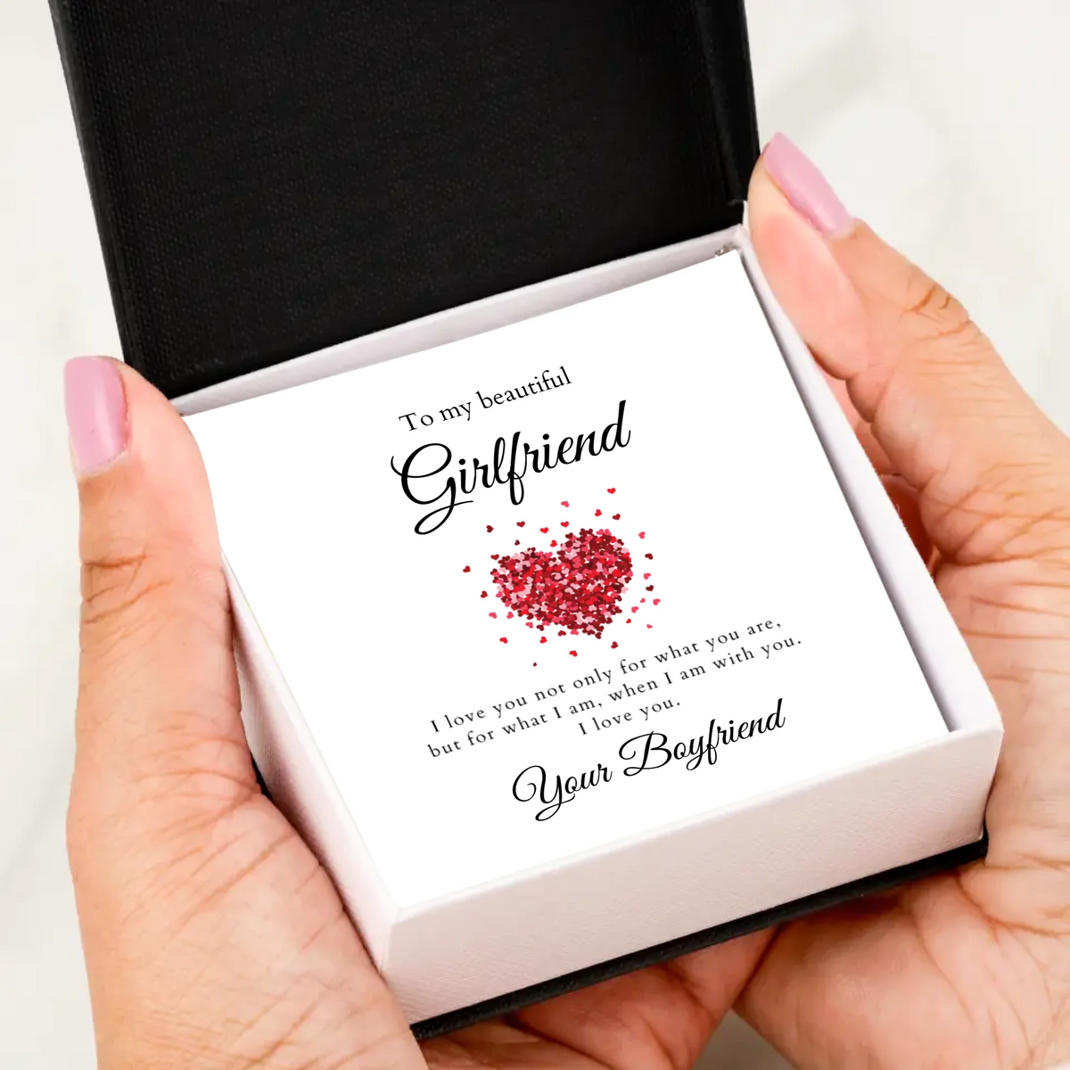 To my beautiful Girlfriend - Halskette mit Herzanhänger & personalisierter Karte