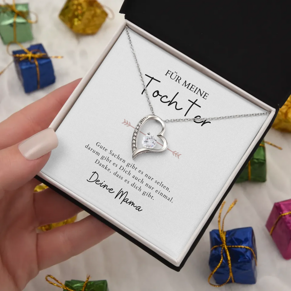 Forever Love "Für meine Tochter" - Halskette mit Herzanhänger & personalisierter Karte (Tochter-Mutter Geschenk)