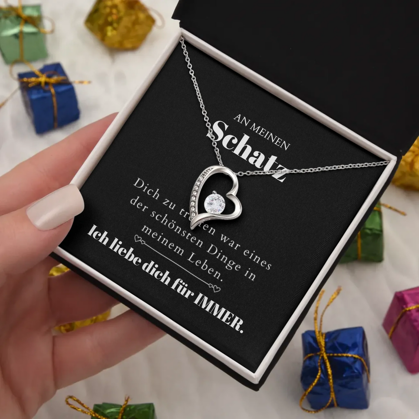 Dich zu treffen - Halskette mit Gold-Anhänger & personalisierter Karte (Valentinstagsgeschenk)