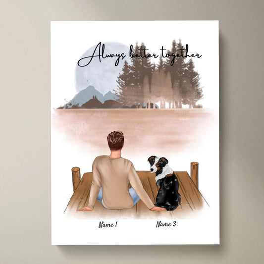 Herrchen mit Haustier - Personalisiertes Poster (Mann mit Hund oder Katze)
