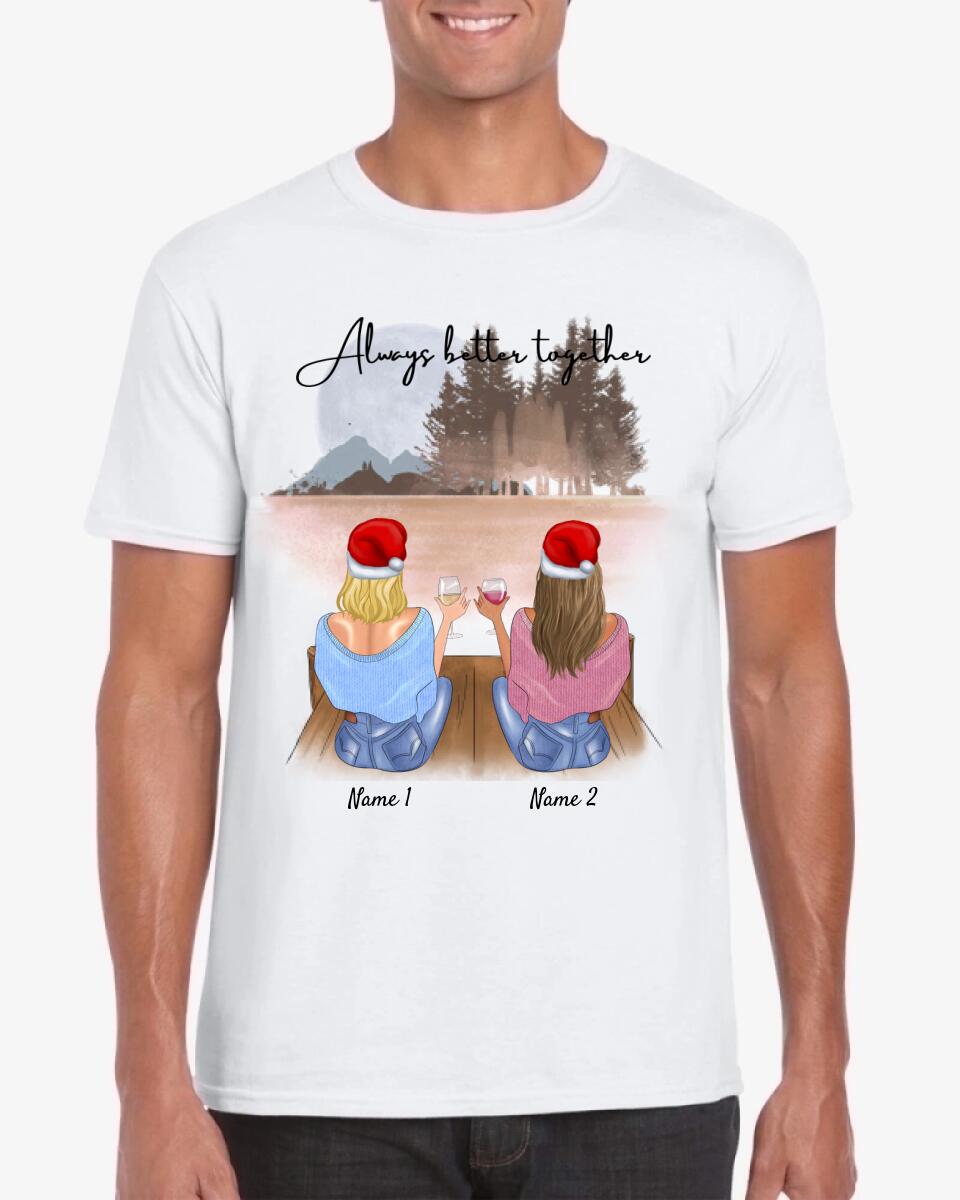 Weihnachten Freundinnen mit Getränk - Personalisiertes T-Shirt