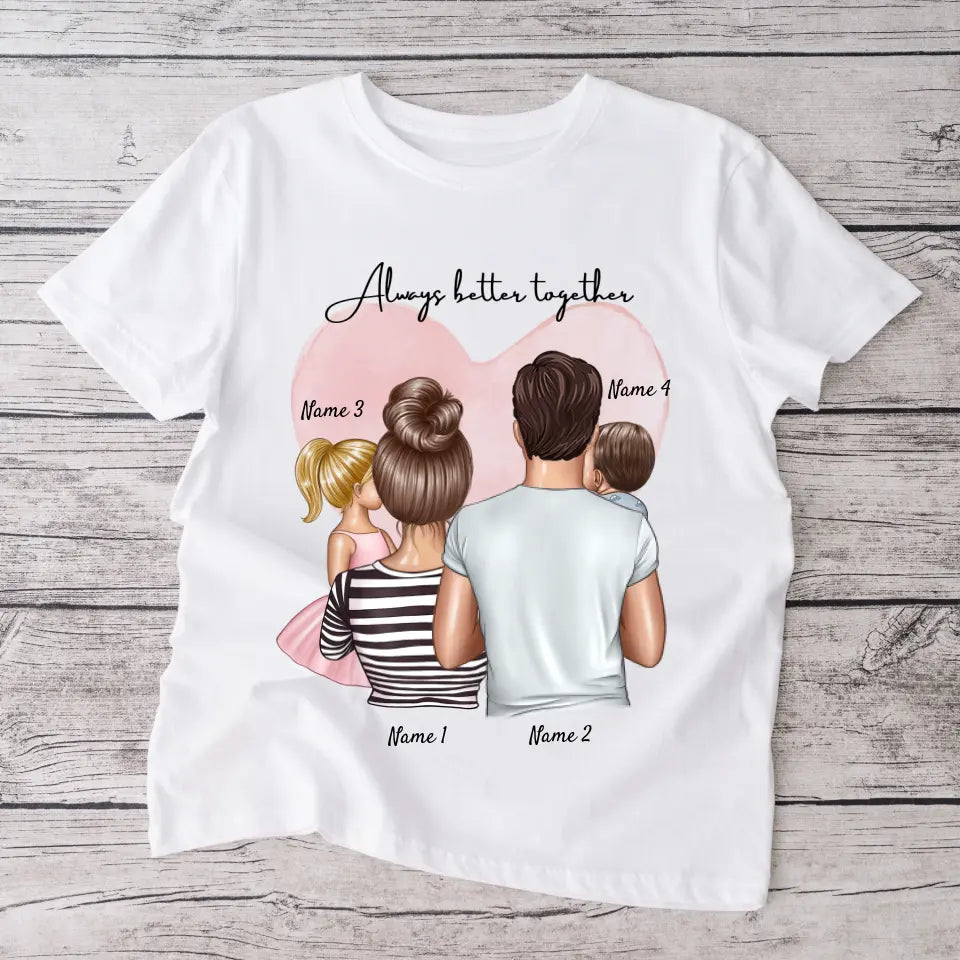Famille heureuse - T-shirt personnalisé (parents & 1-4 enfants)