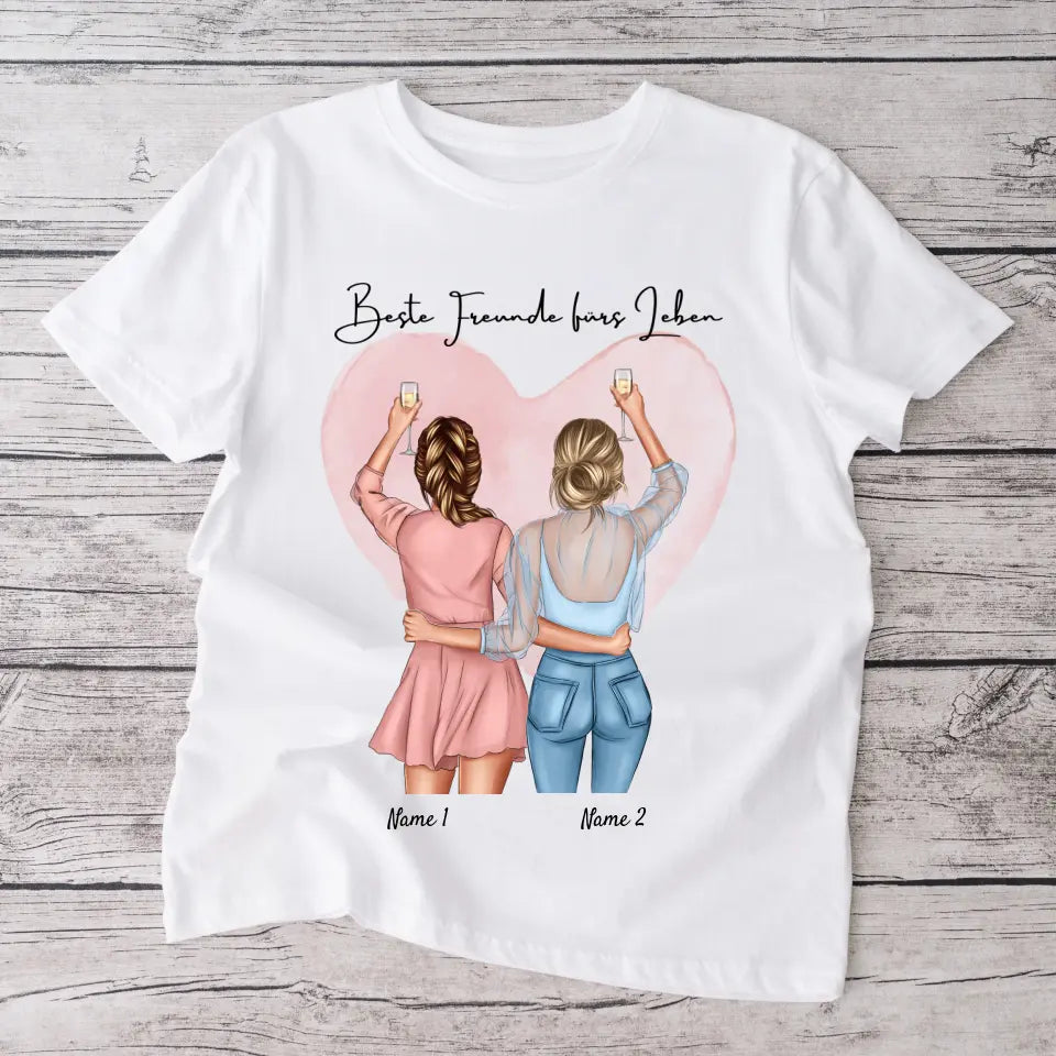 Beste Freundinnen Cheers - Personalisiertes T-Shirt (100% Baumwolle, Unisex)