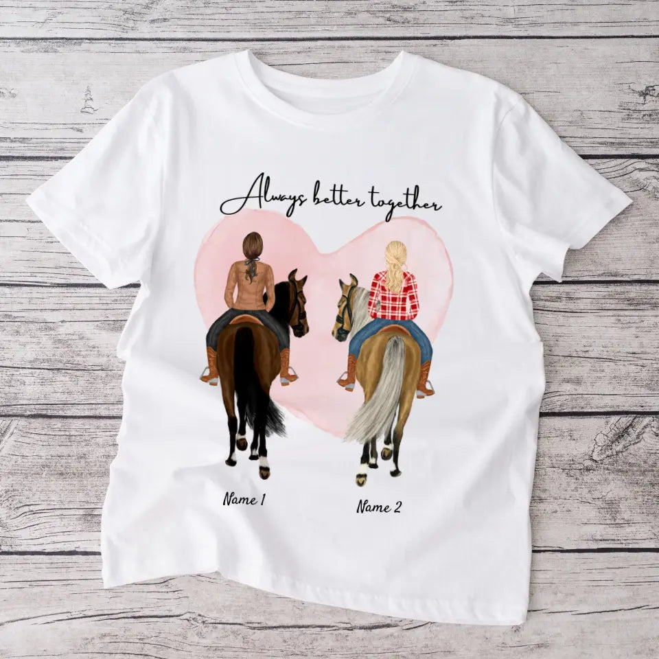 Beste Pferde-Freundinnen - Personalisiertes T-Shirt (1-3 Reiterinnen)
