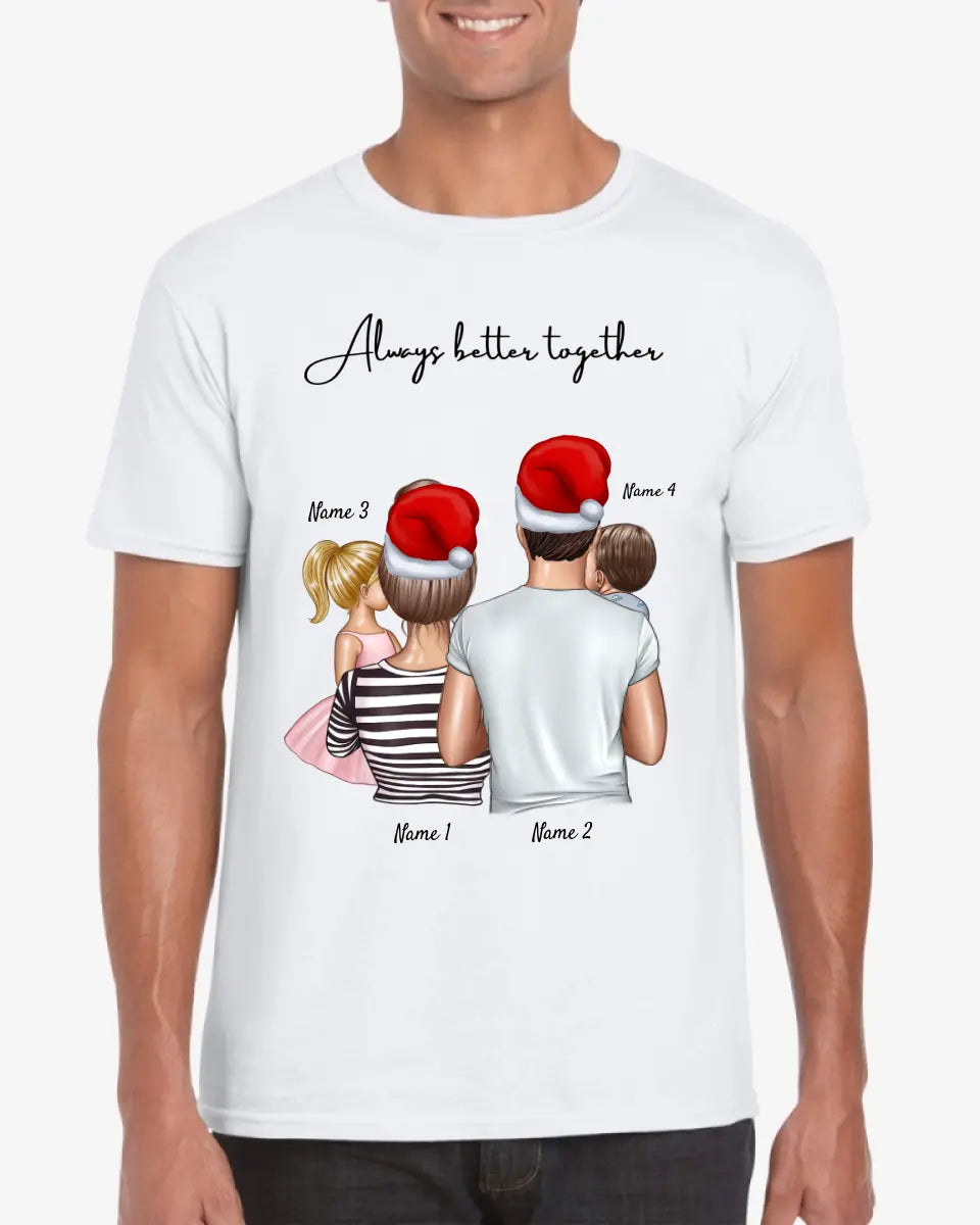 Meine Familie mit Kindern Weihnachten - Personalisiertes T-Shirt (1-4 Kinder)