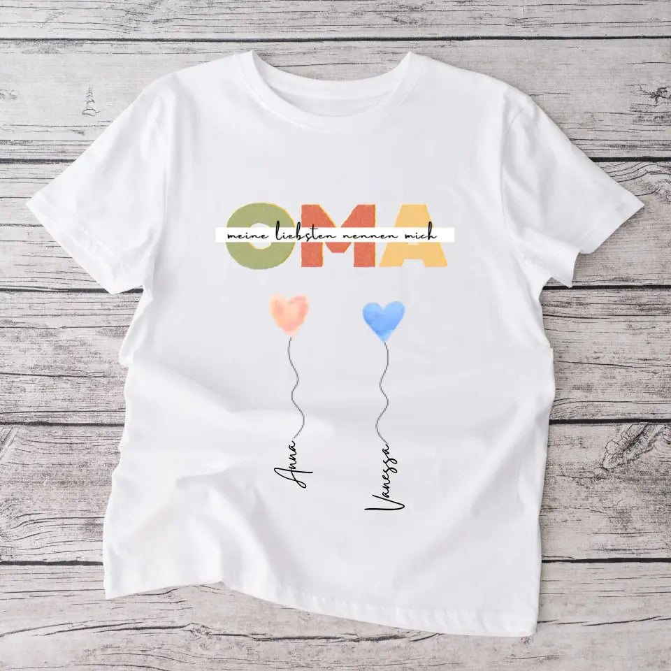 Meine Liebsten nennen mich OMA - Personalisiertes T-Shirt Großmutter mit Enkeln (100% Baumwolle, Unisex)