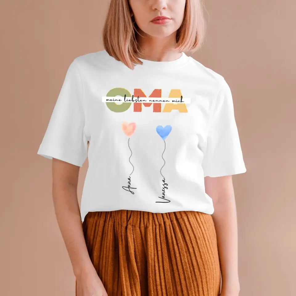 Meine Liebsten nennen mich OMA - Personalisiertes T-Shirt Großmutter mit Enkeln (100% Baumwolle, Unisex)