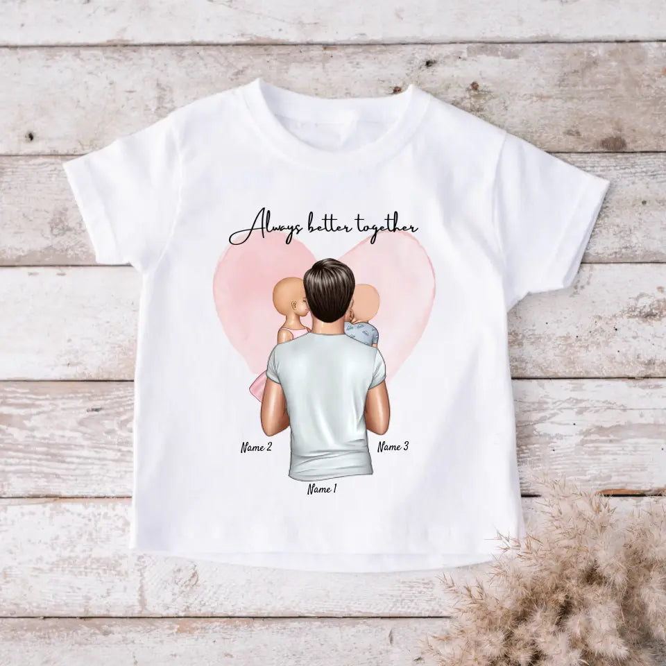 Kind mit Papa - Personalisiertes T-Shirt für Kinder (100% Baumwolle, Unisex)
