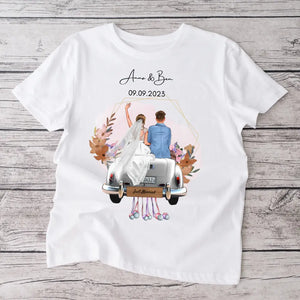 "Just Married" Personalisiertes T-Shirt zur Hochzeit - Für Brautpaar, Braut & Bräutigam, Hochzeitsgeschenk
